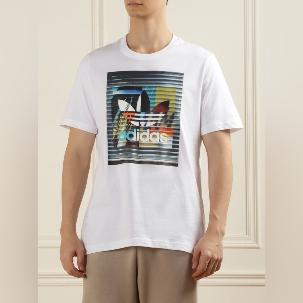 Adidas Men's White Multicolor Graphic Tee | Size Small